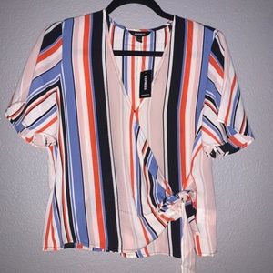 NWT Express Stripped Short sleeve Orange blouse- M